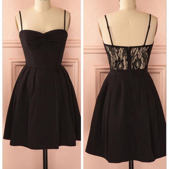 Black Homecoming Dresses, Spaghetti Straps Short Dresses, A Line Party Dresses cg4128