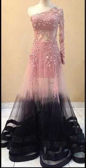 fashion tulle lace pink and black prom dress cg4165