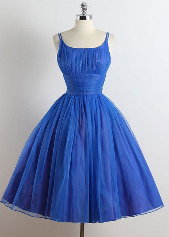 Royal Blue Scoop neckline Spagetti Strap A-line Organza Knee length Homecoming Dresses cg4167
