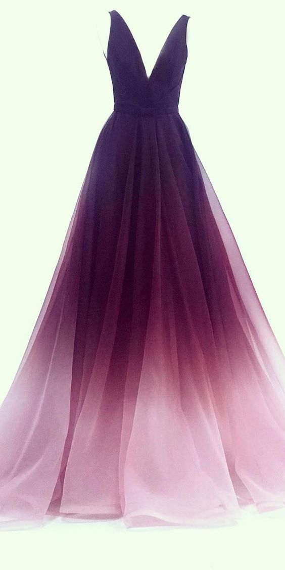 A-line V-neck Chiffon Ombre Long Prom Dresses Simple Formal Gown cg4187
