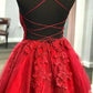 Straps Lace Appliqued Red Short Homecoming Dress cg4200