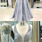 A-Line Scoop Floor-Length Grey Tulle Prom Dress with Appliques cg4202