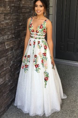 Cheap V Neck Prom Dresses with Sleeveless, Floor Length Formal Dress with Appliques cg4240