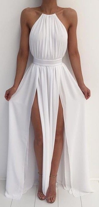 New Arrival White Chiffon Prom Dress,Sexy Slit Prom Dress cg4251
