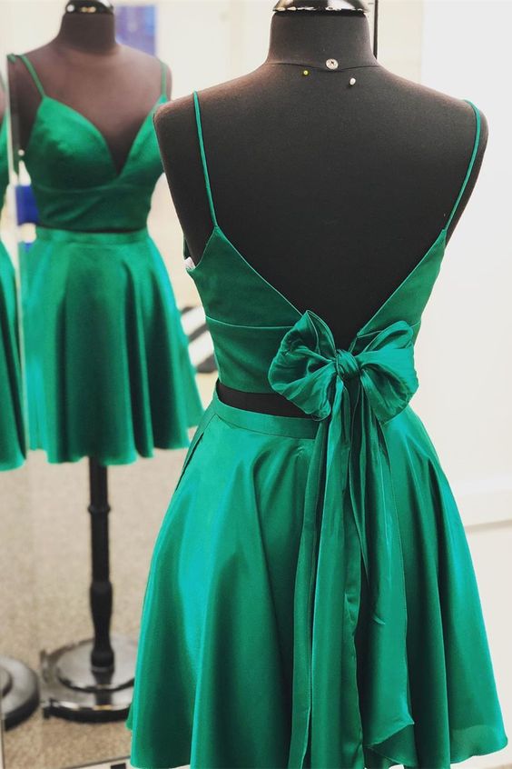 two piece green short homecoming dress with tie back  cg4295