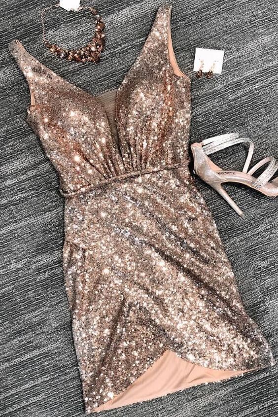 Sexy Tight Rose Gold Sequins Short Party Dress Cocktail homecoming Dress  cg4297