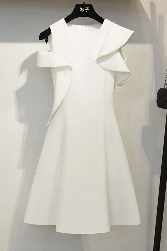Ivory Short Satin Homecoming Dresses, A Line Cute Short Sleeves Sweet 16 Dress  cg4329