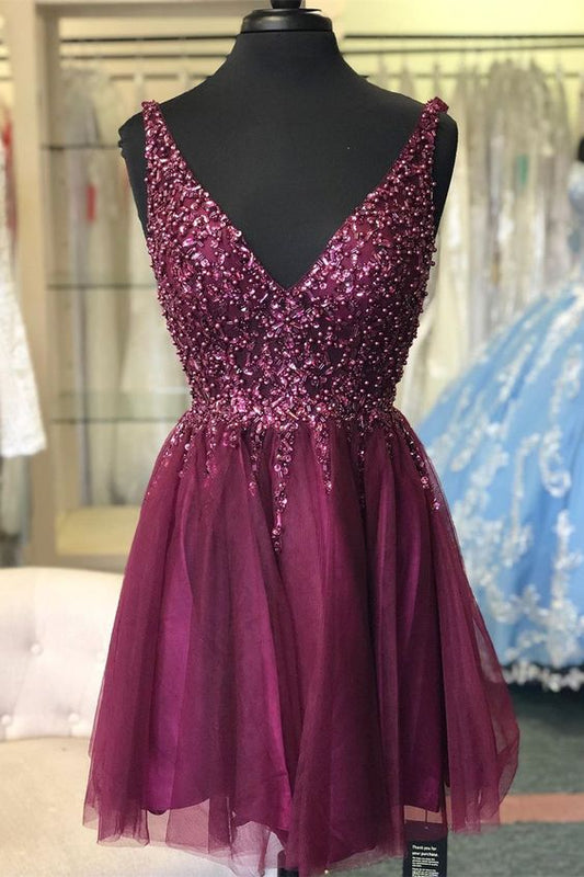 short grape dress homecoming dress with beaded top cg4340