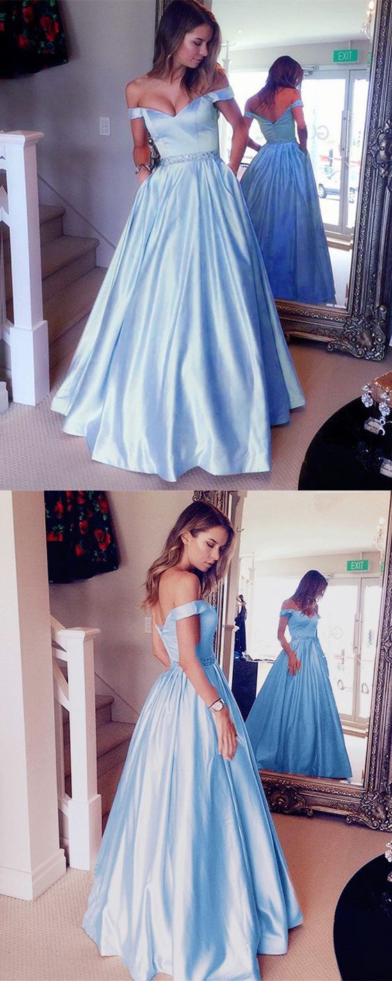 Light blue prom dresses off the shoulder ball gown cg4361