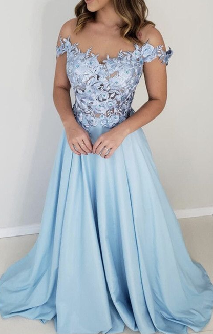 elegant baby blue prom off shoulder dress lace embroidery cg4365