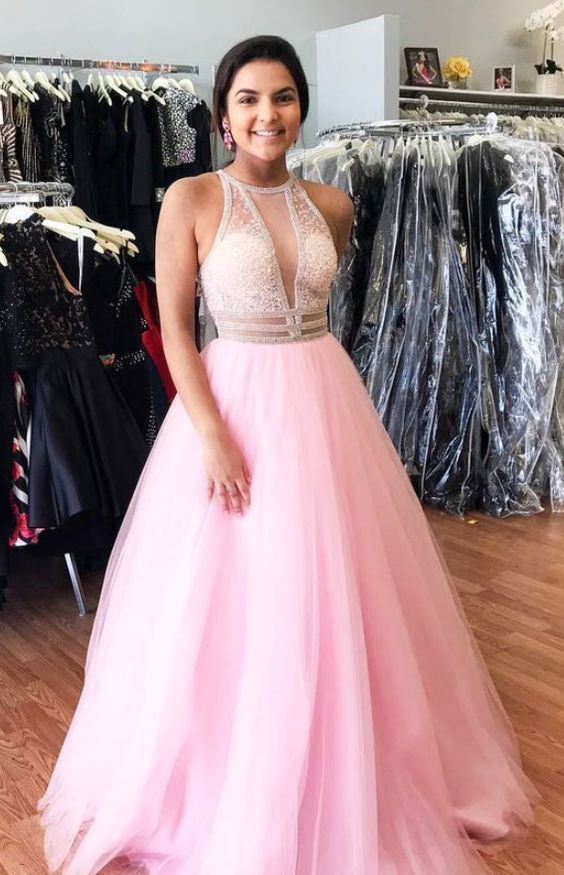 Elegant Pink Tulle Prom Dress, Long Evening Party dress cg4369