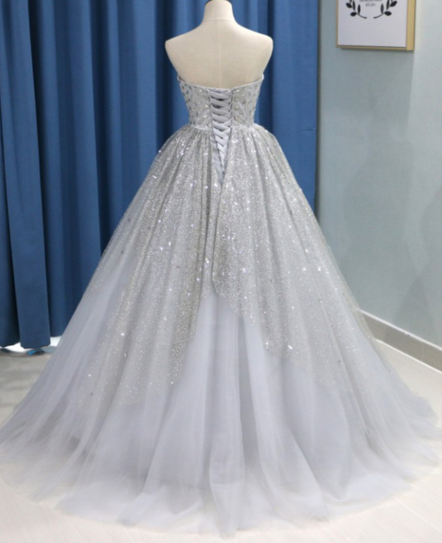 2019 Sweetheart neckline party dress ,Sliver Gray Strapless Long Puffy Prom Gown, Long Quinceanera Dress cg4380