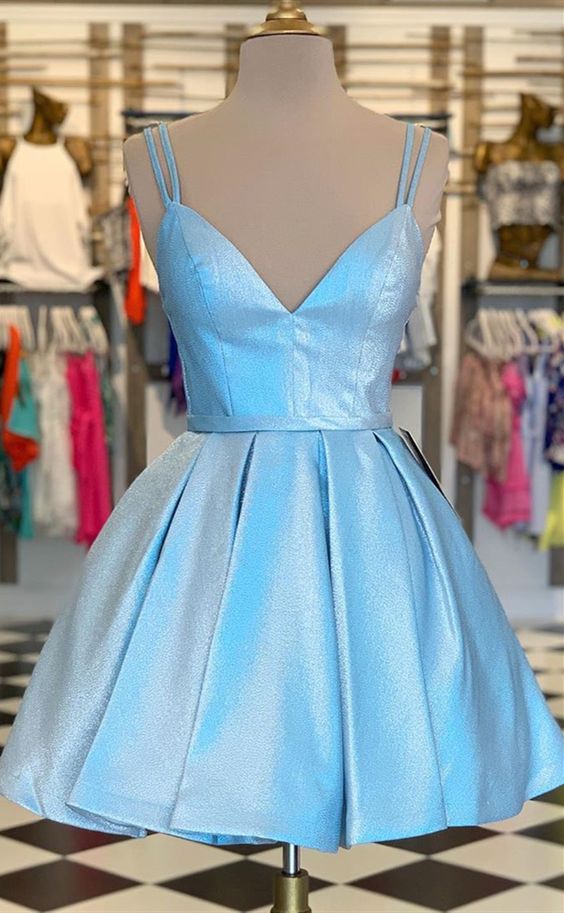 formal graduation party dresses, spaghetti straps blue cocktail party dresses, a line homecoming dresses cg4381
