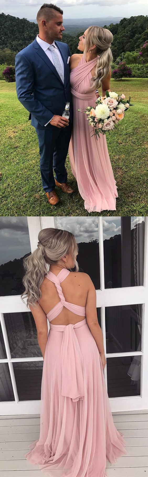 long bridesmaid dress, pink prom dress cg4395