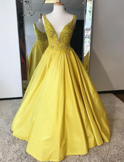 Shinning yellow satin long winter formal prom dress, long A-line evening gown  cg4399