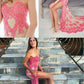 Gorgeous Strapless High Low Lace Prom Dress Ivory Formal Evening Gown Elegant Prom Gown Pink Lace Prom Dress  cg4465