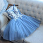 Cute blue lace short party dress, blue homecoming dress cg4475
