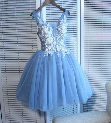 Cute blue lace short party dress, blue homecoming dress cg4475 – classygown
