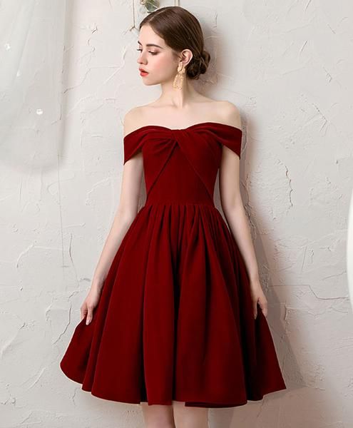 Schlichtes, burgunderfarbenes, kurzes Homecoming-Kleid, burgunderfarbenes Brautjungfernkleid, cg4485