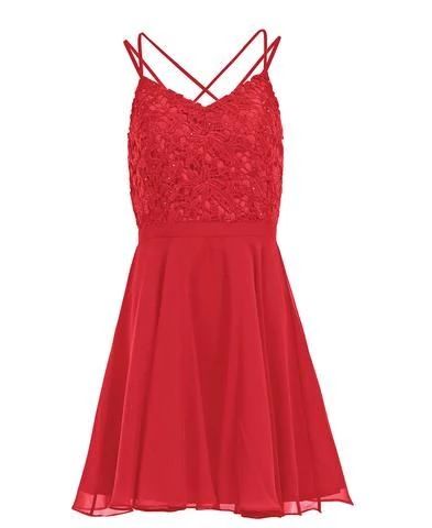 Sexy Simple Top Lace A Line Red Chiffon Short Homecoming Dress  cg4539