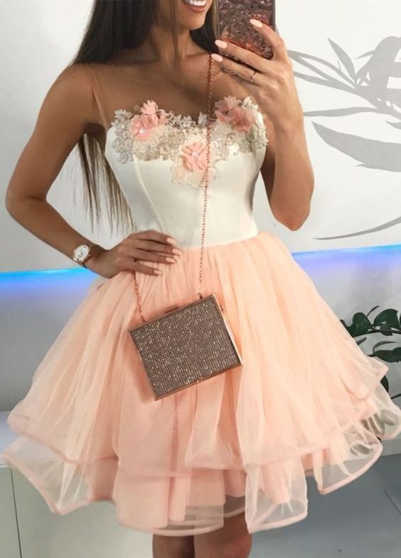 A-Line Round Neck Above-Knee Pink Homecoming Dress cg4543
