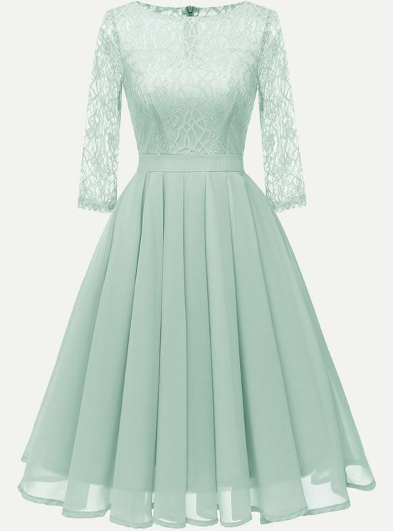 Lace Chiffon Cocktail Solid Swing prom Dress With Sleeves  cg4549