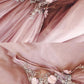 A-Line V-neck Backless Sweep Train Pink Prom Dress with Beading Flowers cg455