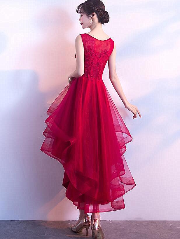 Beautiful Red Tulle High Low Party Dress, Red Homecoming Dress cg4562