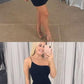 One Shoulder Simple Black Bodycon Satin Party Homecoming Dress cg4585