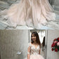 Champagne tulle lace long prom dress, champagne evening dress cg4595