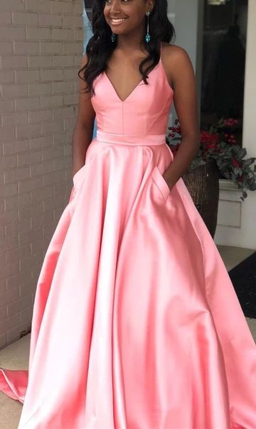 Gorgeous A-line V Neck Pink Long Prom Dress with Pockets  cg4598