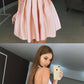A-Line Halter Backless Short Pink Pleated Homecoming Dress with Lace Bodice cg4603