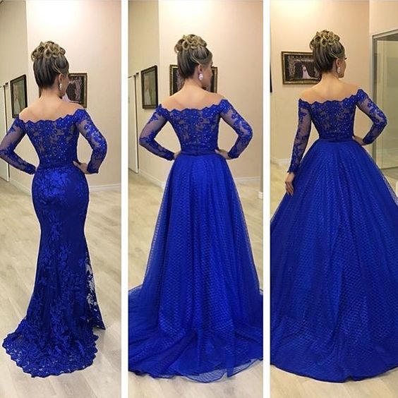 off shoulder royal blue prom dress cg4604