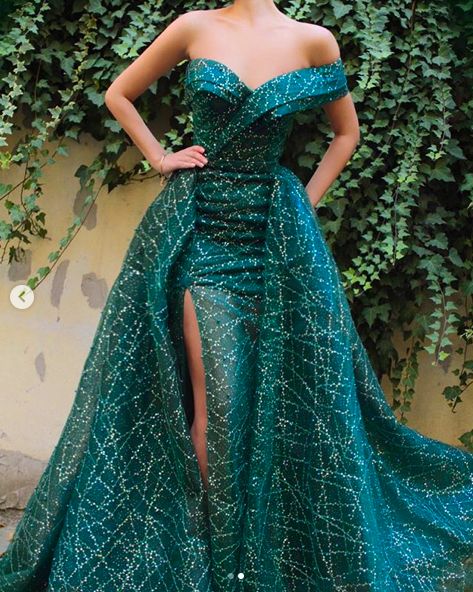 one shoulder green evening dresses long detachable skirt sparkle elegant cheap evening prom gown 2020 cg4605