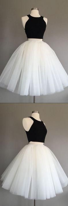 Ivory Tulle Halter Knee-Length Two Piece Sleeveless Homecoming Dress cg4612