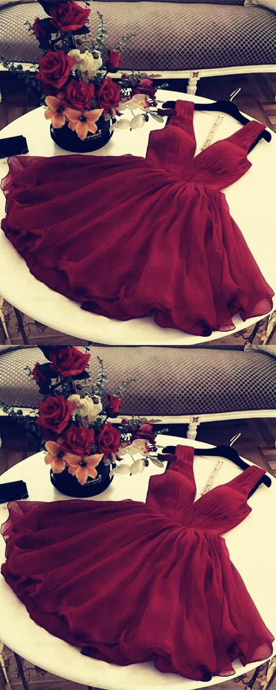 short burgundy ruffles bridesmaid homecoming dress for cocktail party cg4617