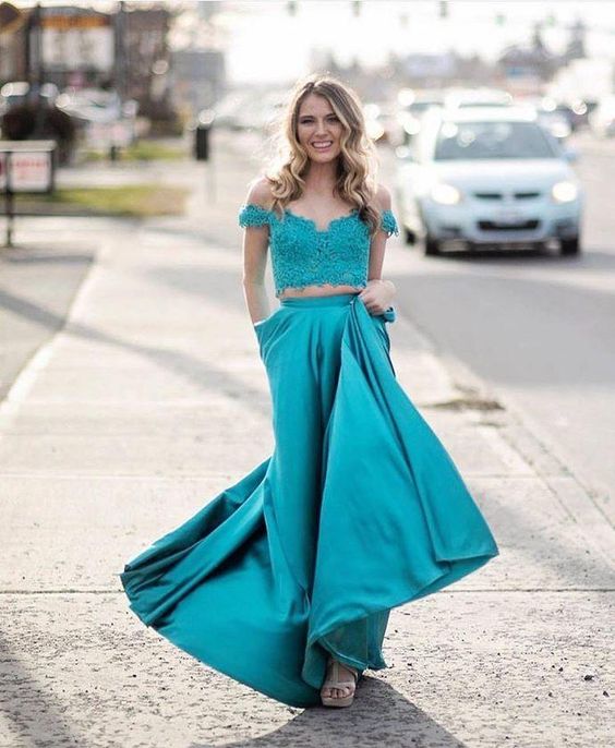 Off Shoulder Turquoise Long Prom Dress  cg4622
