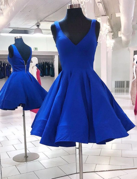 SIMPLE BLUE V NECK SHORT DRESS BLUE HOMECOMING DRESS cg4634