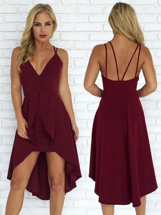 Sexy Straps Burgundy Short Party Dress Homecoming Dress cg4641