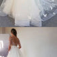 White round neck tulle sequin long prom dress white tulle formal dress cg4646