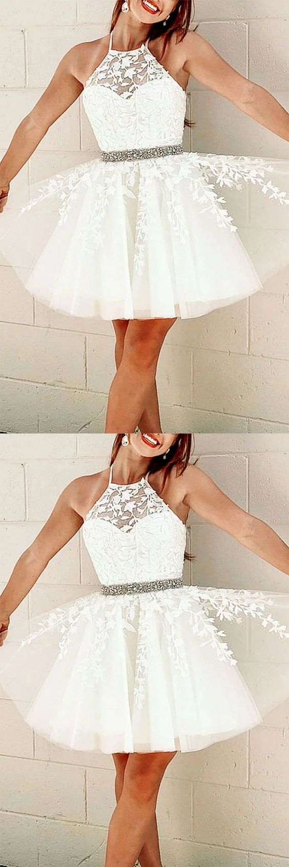 White tulle lace short dress white lace homecoming dress cg4647
