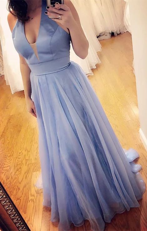 Simple Halter Light Blue Long Prom Dress  cg4653