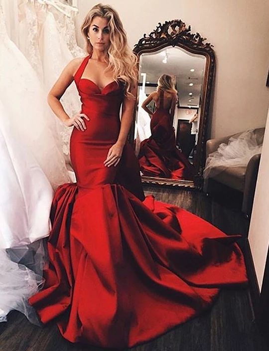 Elegant Straps Red Prom Dresses Long Mermaid Evening Gowns Online Sale cg4660