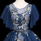 dark blue lace tulle long A line prom dress, evening dress cg4689