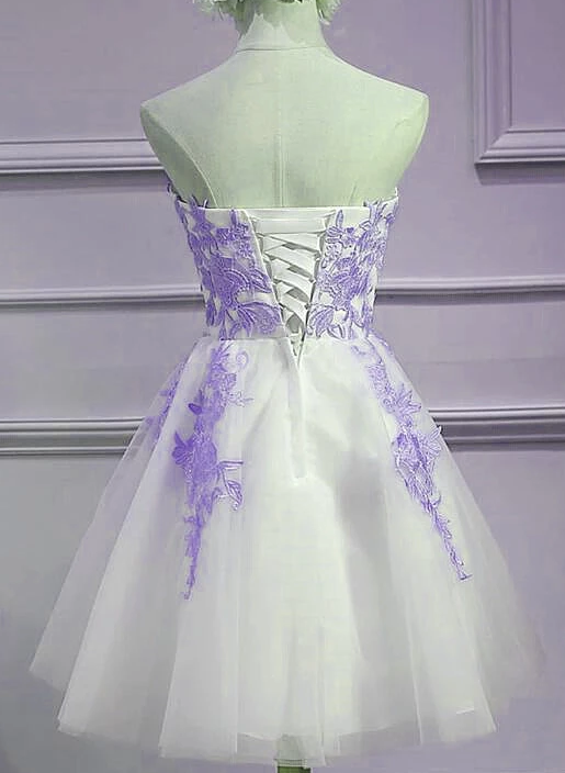 Lovely Sweetheart White Tulle With Purple Lace, Cute Party homecoming Dress cg4720