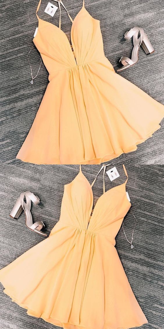 a line cocktail party dresses, yellow short homecoming dresses for teens cg4724