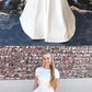 Simple white satin prom dress evening gown, short sleeve prom dress cg4732