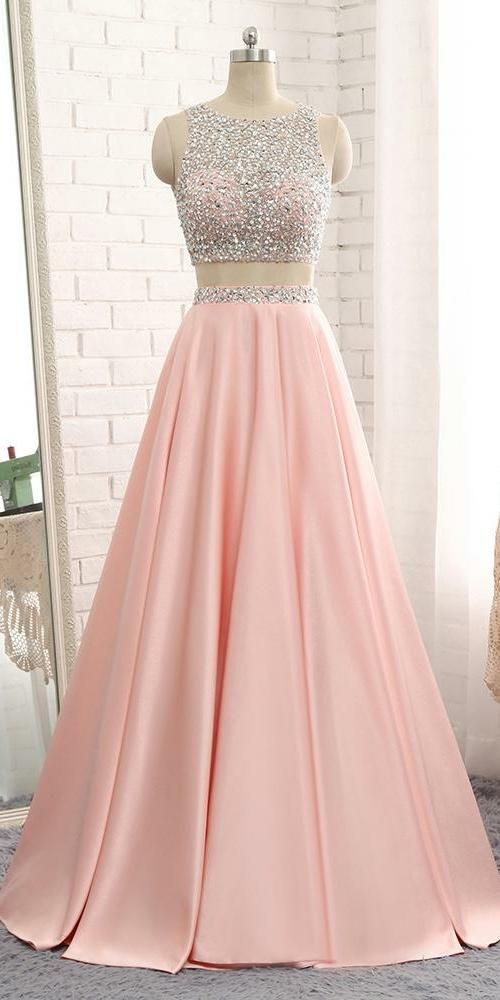 2 Pieces Beaded Prom Gowns 2019 Custom Made Sequins Open Back Graduation Party Dress Fashion Long Two Pieces School Dance Dress  cg4741