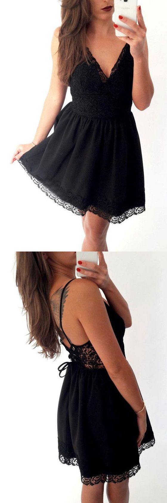 Charming black Lace up Spaghetti Strap lace short party dresses, cheap homecoming dresses cg4748