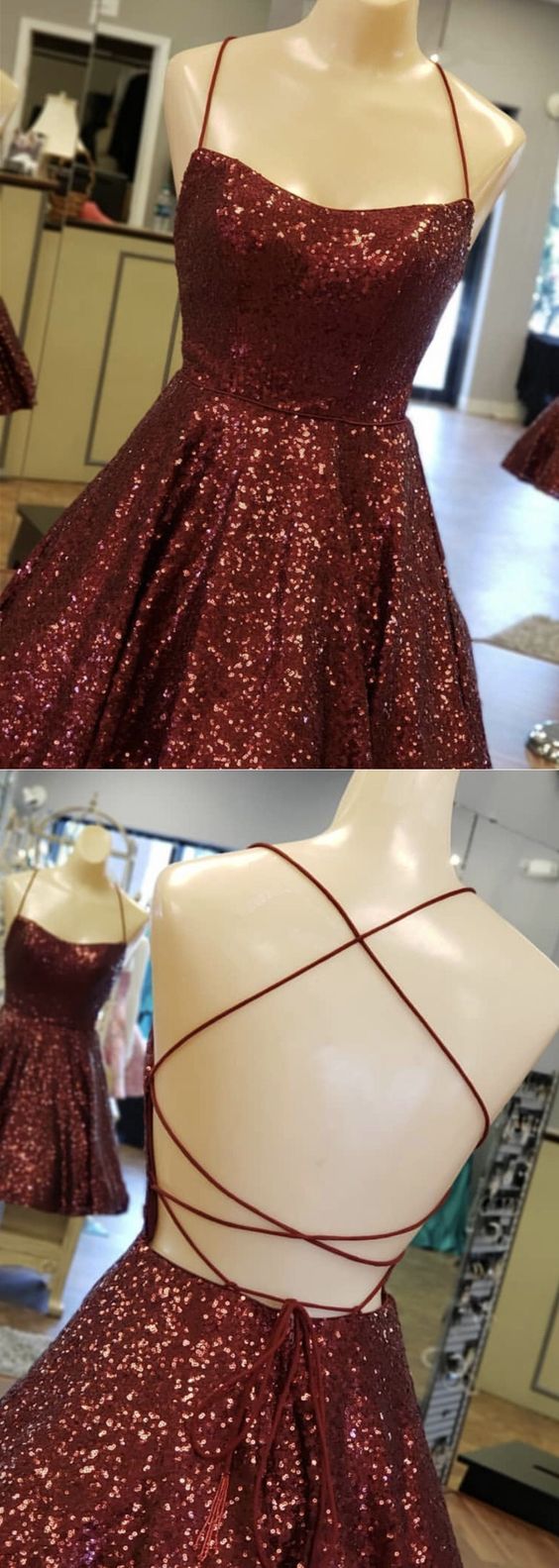burgundy sequin homecoming dress open back cg4751